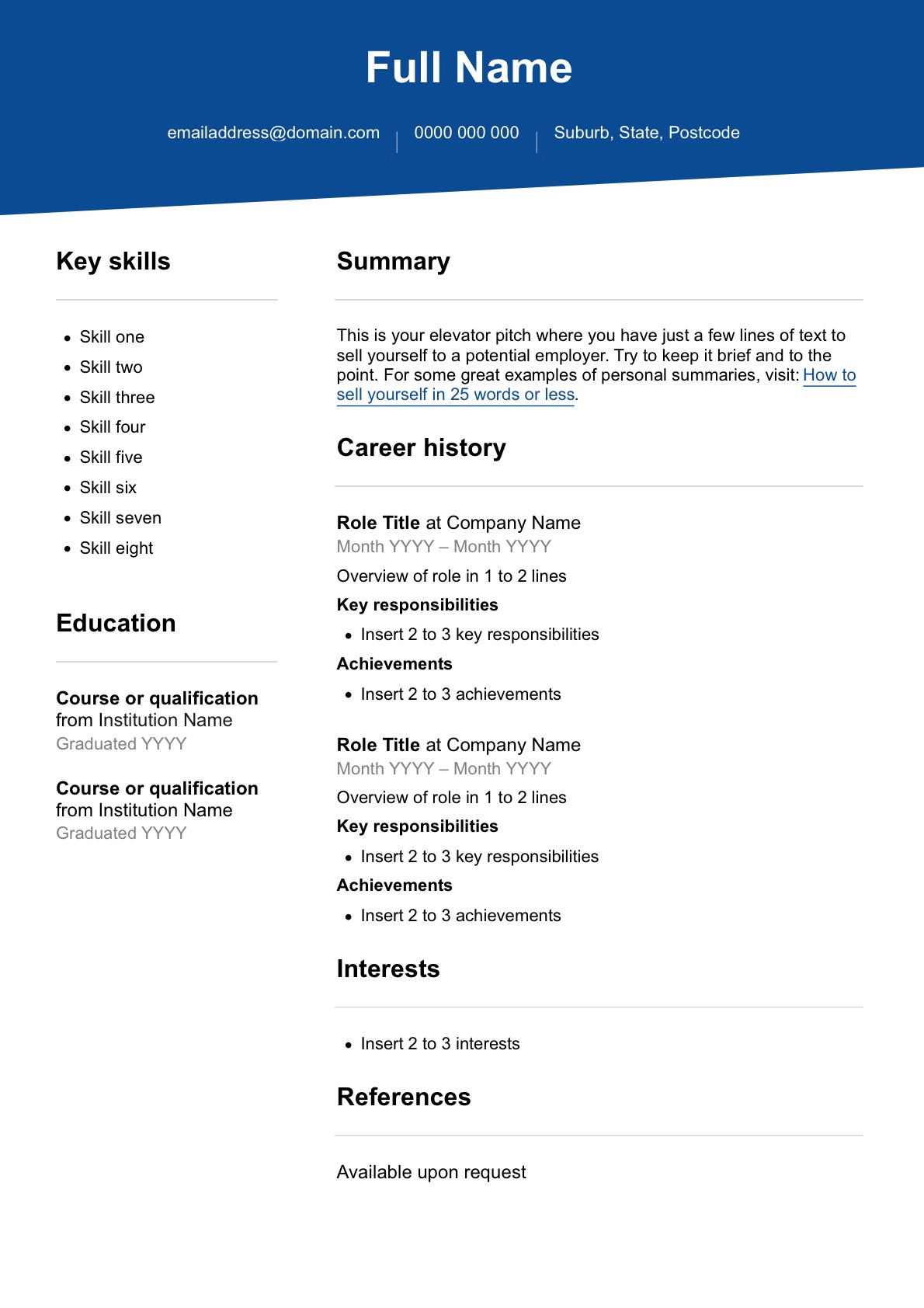 how to write a resume australia template